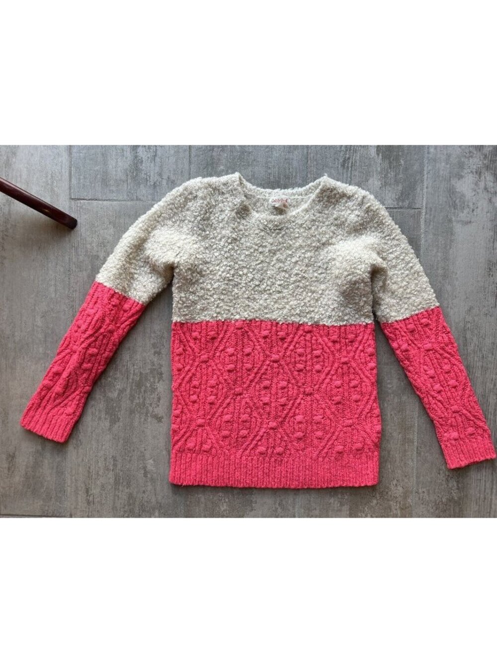 Cat & Jack Two Tone Colorblock Girls Tunic Knit Sweater Neon Pink Ivory L 10-12
